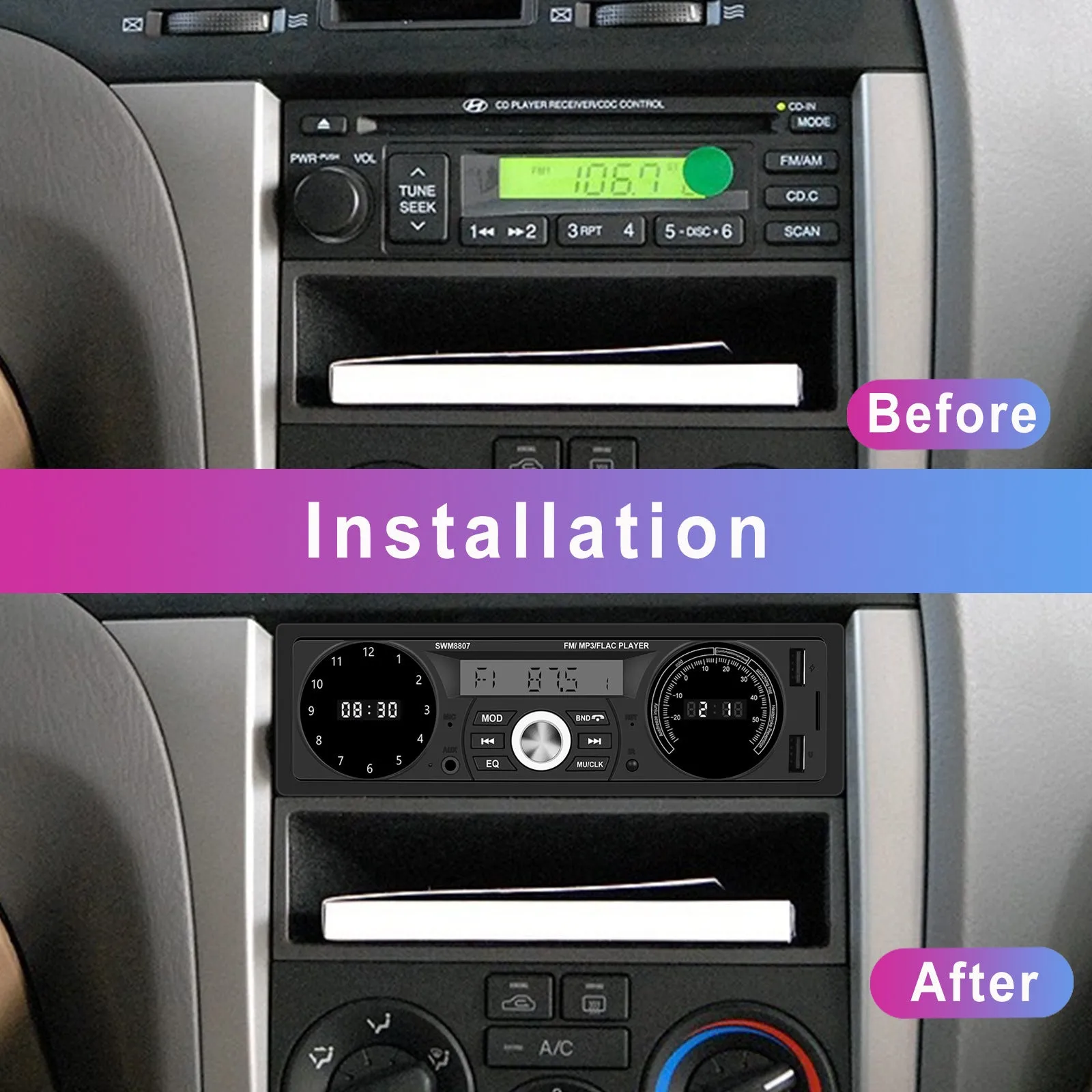 1 Din Car Mp3 Player 7388 Power Amplifier Radio with Temperature