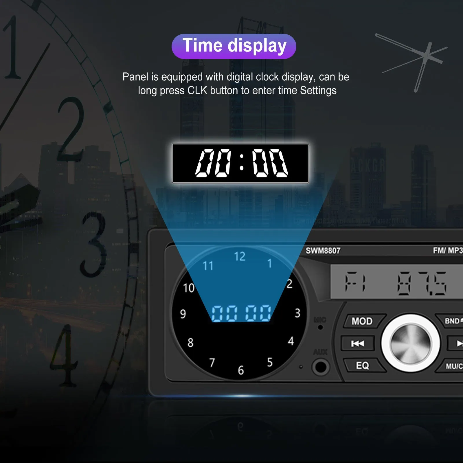 1 Din Car Mp3 Player 7388 Power Amplifier Radio with Temperature