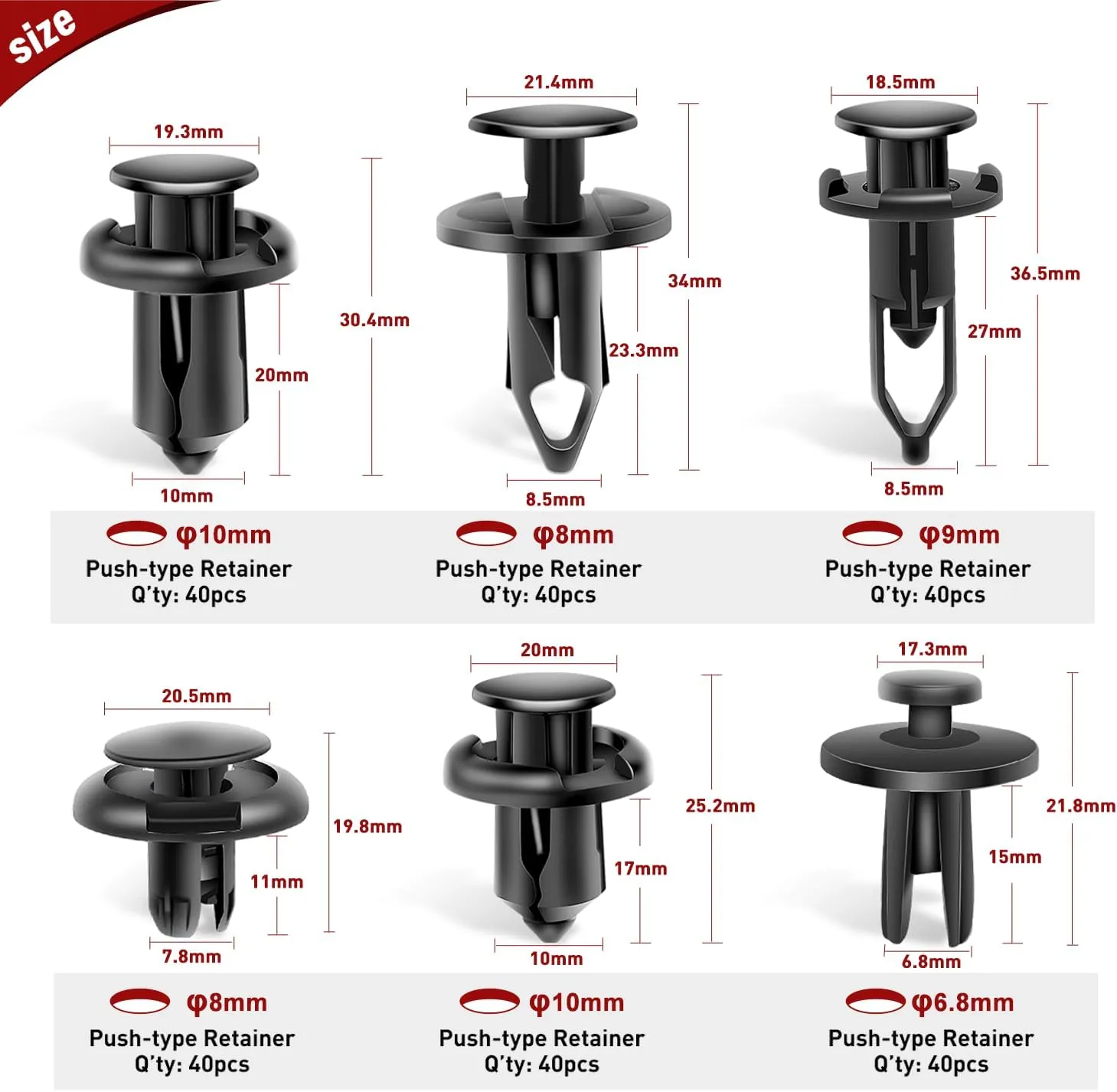 120 Pcs Car Retainer 6.3mm 8mm 9mm 10mm Expansion Screws Replacement Kit Bumper Push Rivet Clips for Honda Acura GM Chrysler Ford Toyota Lexus