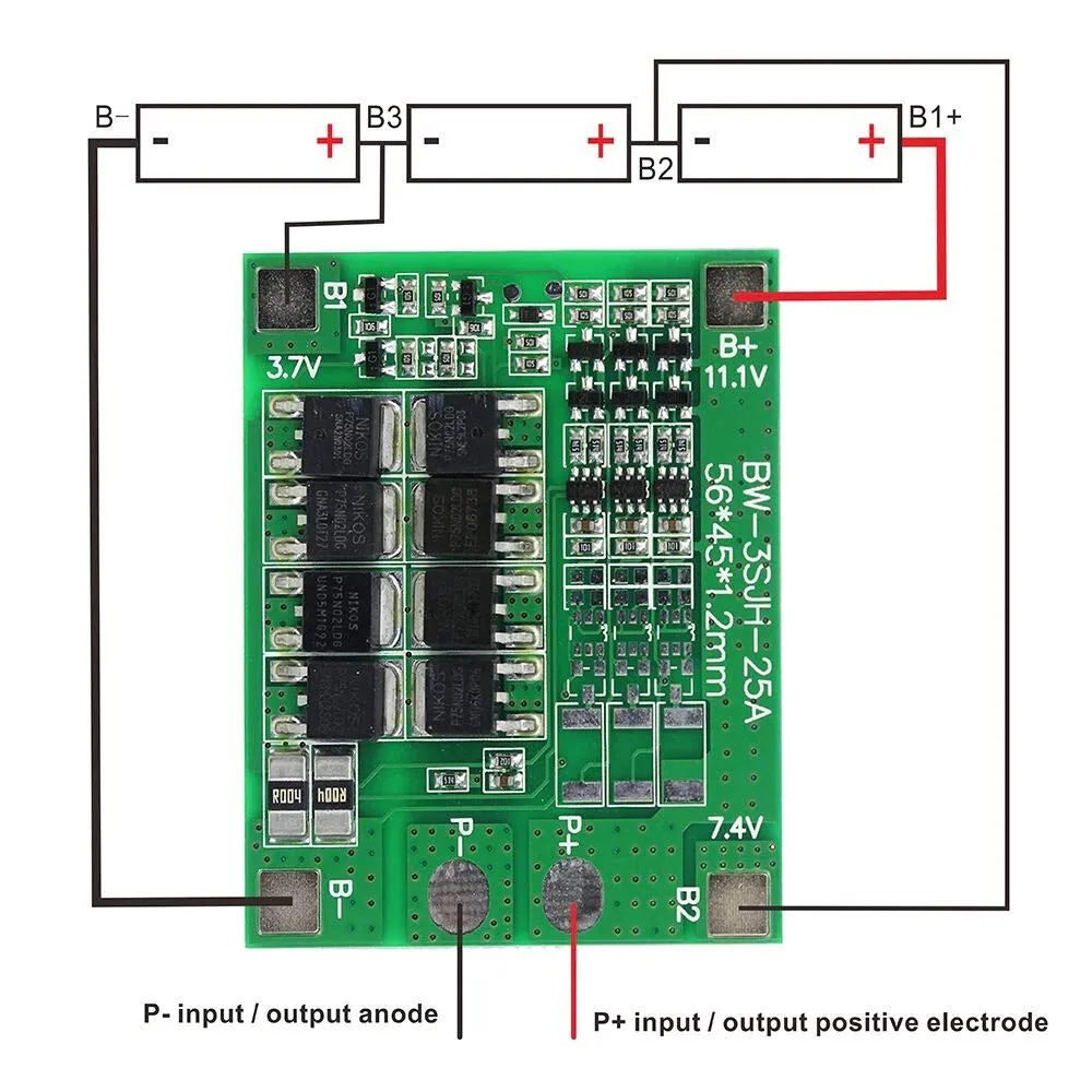 12.6V BMS 3S 25A 18650 Lithium Battery Protection Board HX-3S-FL25A-A