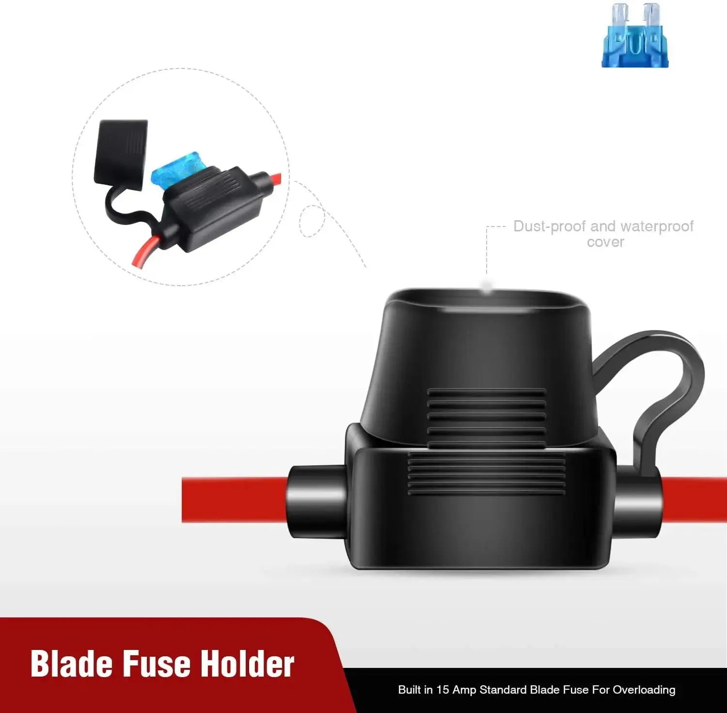16AWG Extension Cord Plug Socket With Battery Clamp Fuse Holder