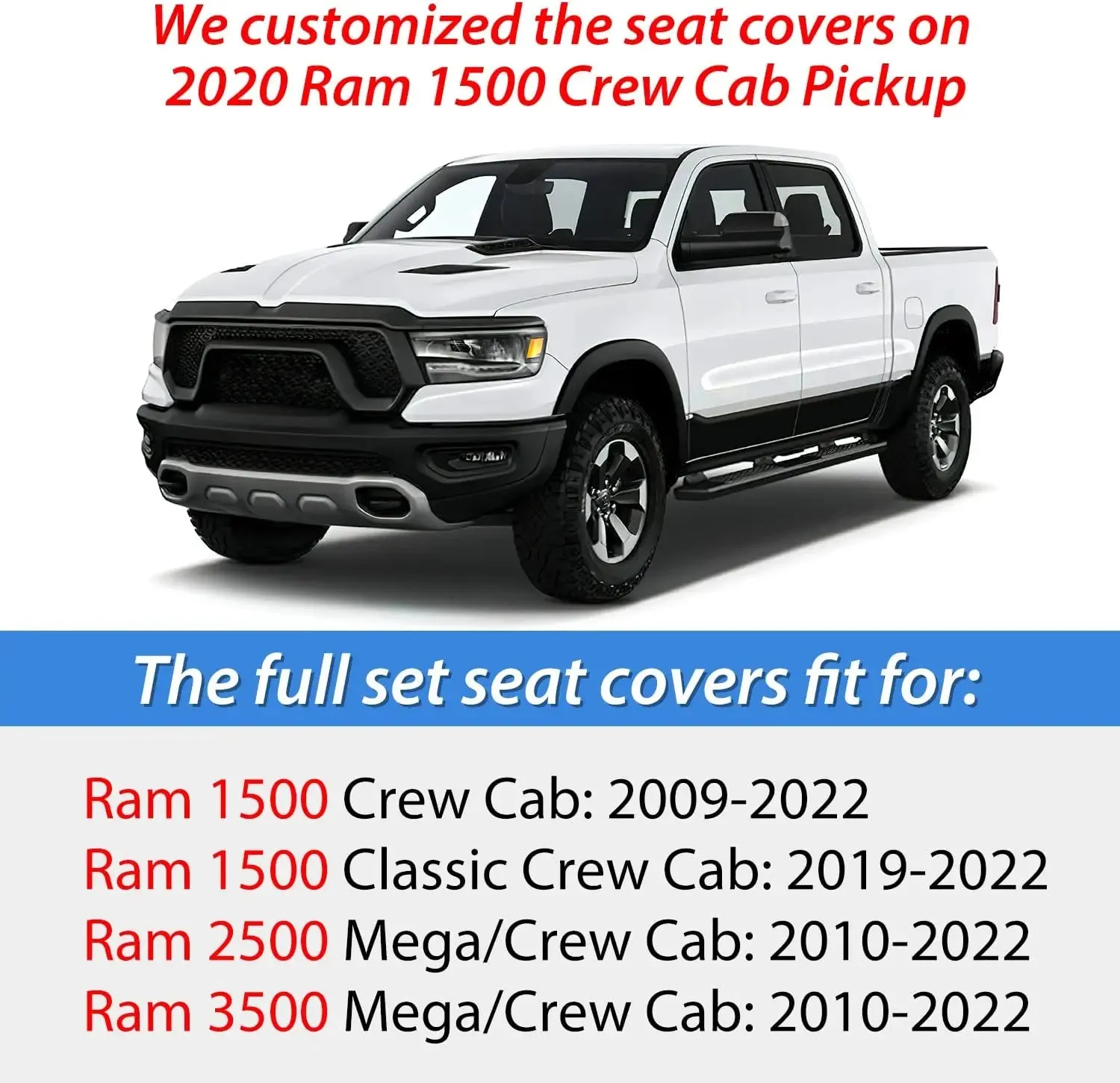 2009-2024 Dodge Ram 1500 2010-2024 Ram 2500 3500 Crew Cab Mega Cab Seat Covers