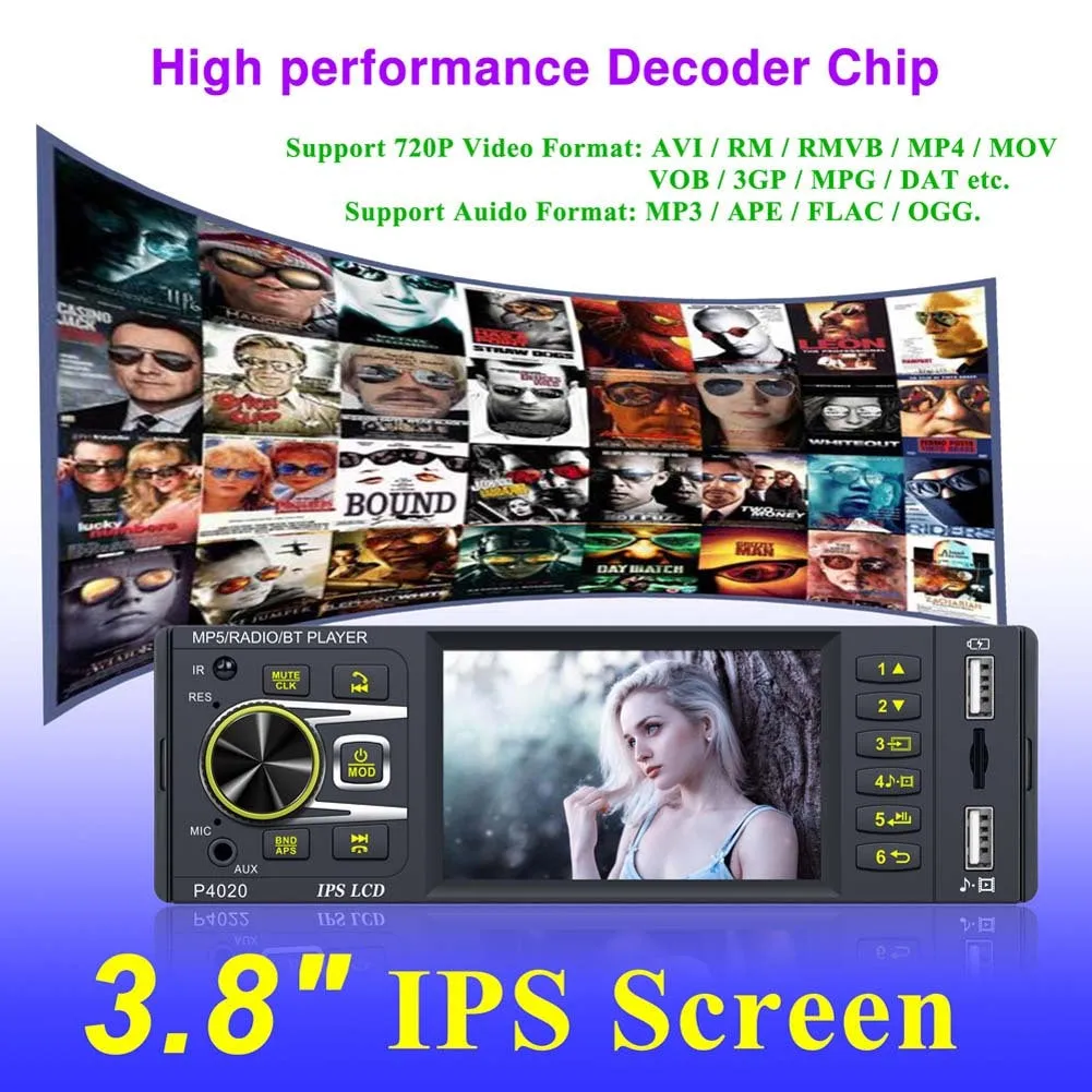 3.8 Inch Car Radio Ips Screen Bluetooth 2.0 Mp5 Player with