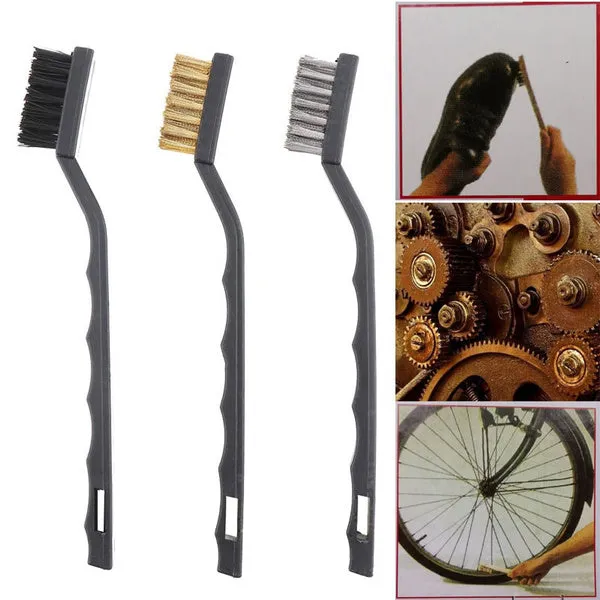 3pcs Mini Wire Brush Set (Steel/Nylon/Brass Brush) For DIY/Cars/Bike/Home Use