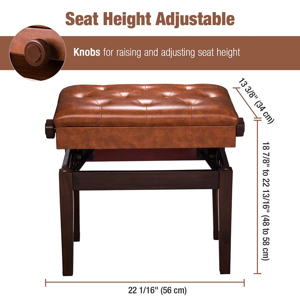 Adjustable Piano Bench with Storage 23x13" Seat
