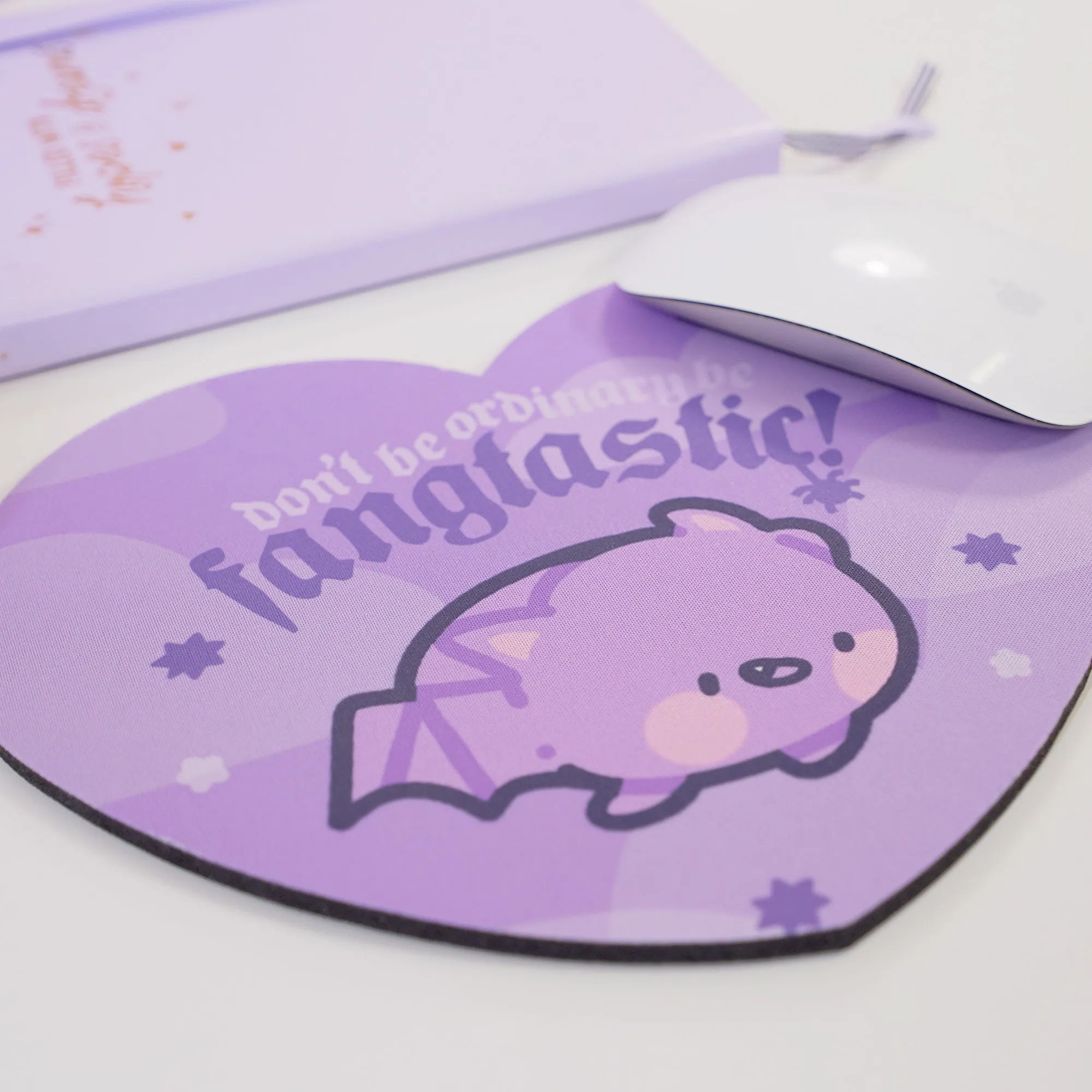 Bartholomew the Bat Halloween Mouse Pad | Don’t Be Ordinary, Be Fangtastic Quote | Spooky Cute Gothic Purple Desk Decor