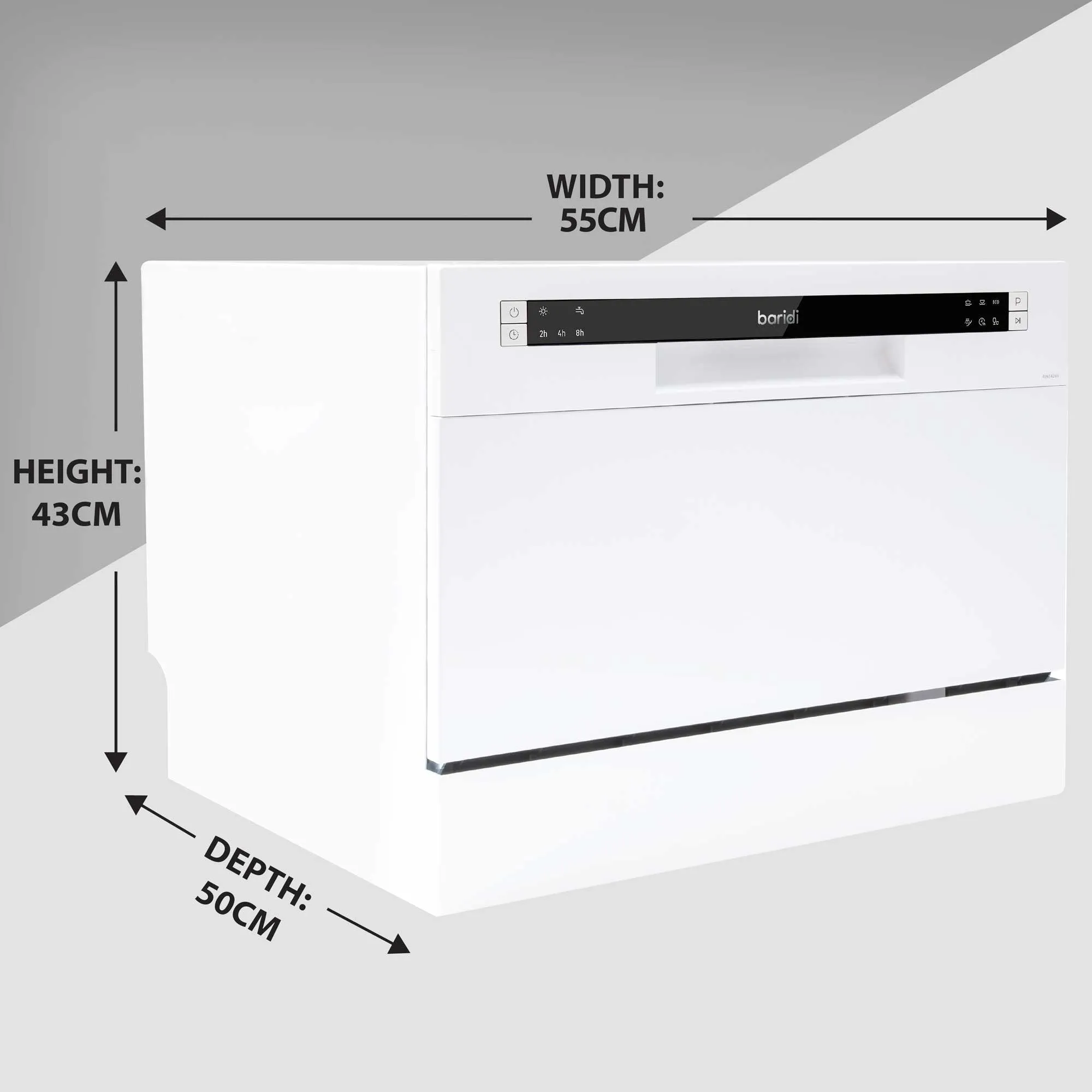 Compact Tabletop Dishwasher 6 Place Settings, 6 Programmes, Low Noise, 6.5L Cycle - White - DH83