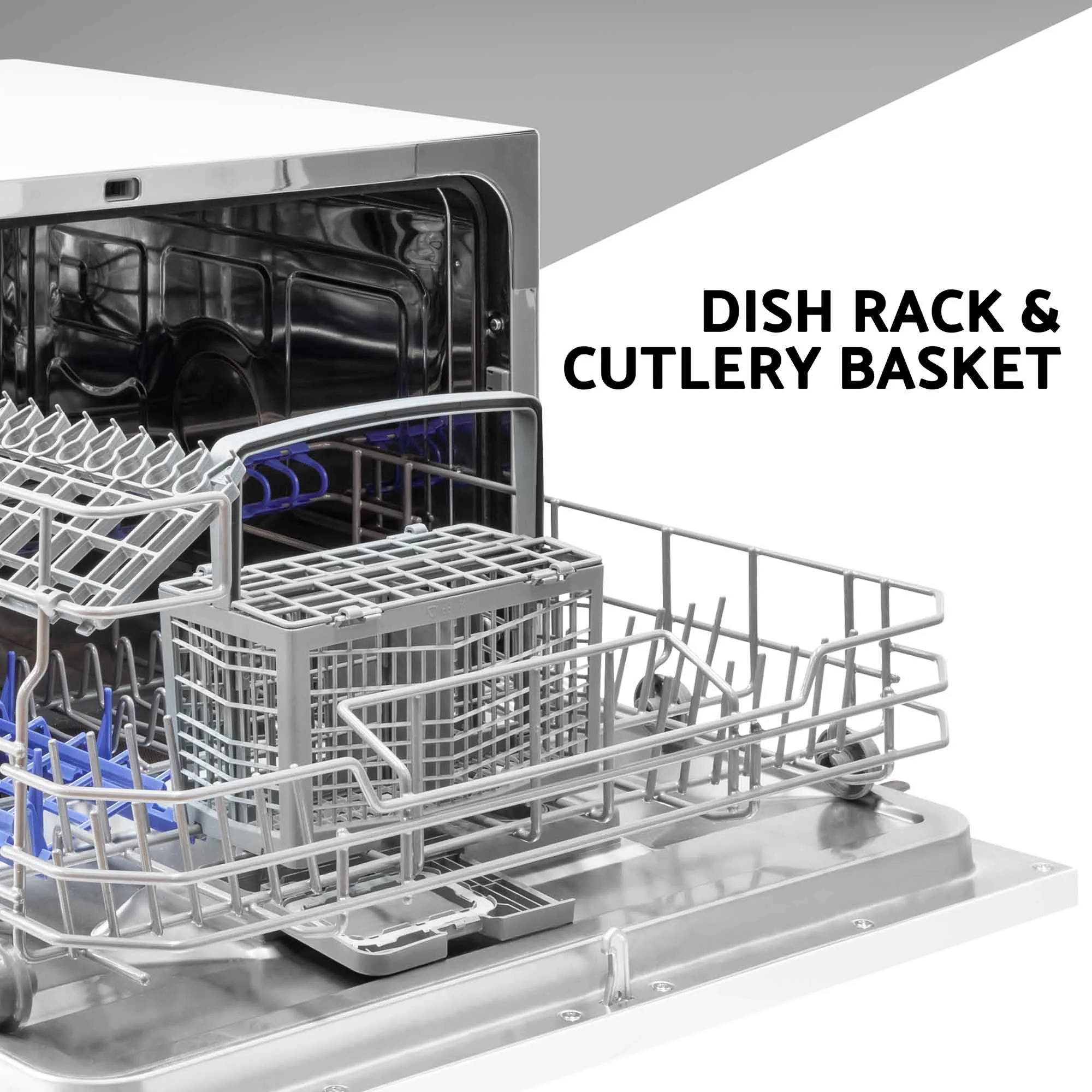 Compact Tabletop Dishwasher 6 Place Settings, 6 Programmes, Low Noise, 6.5L Cycle - White - DH83