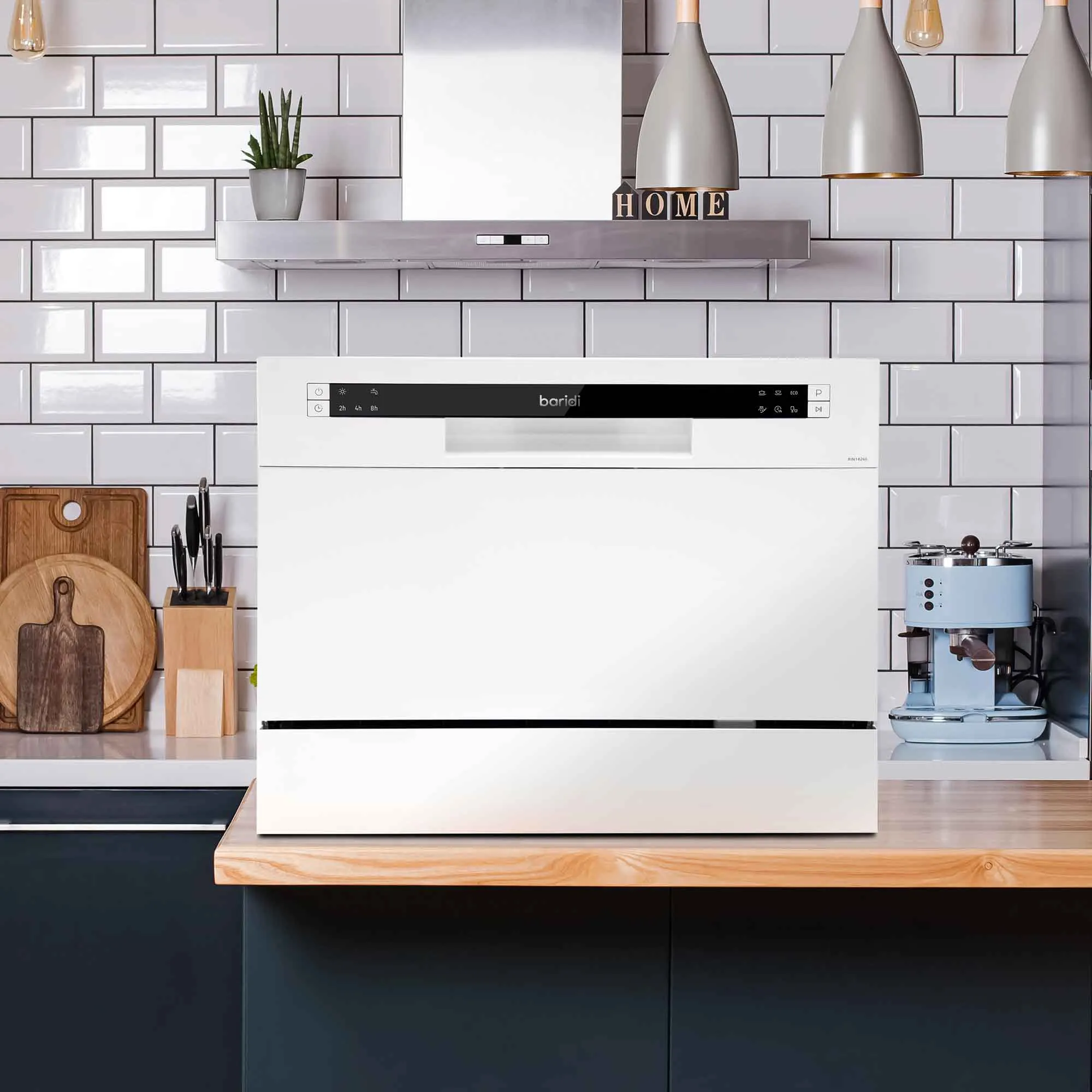 Compact Tabletop Dishwasher 6 Place Settings, 6 Programmes, Low Noise, 6.5L Cycle - White - DH83