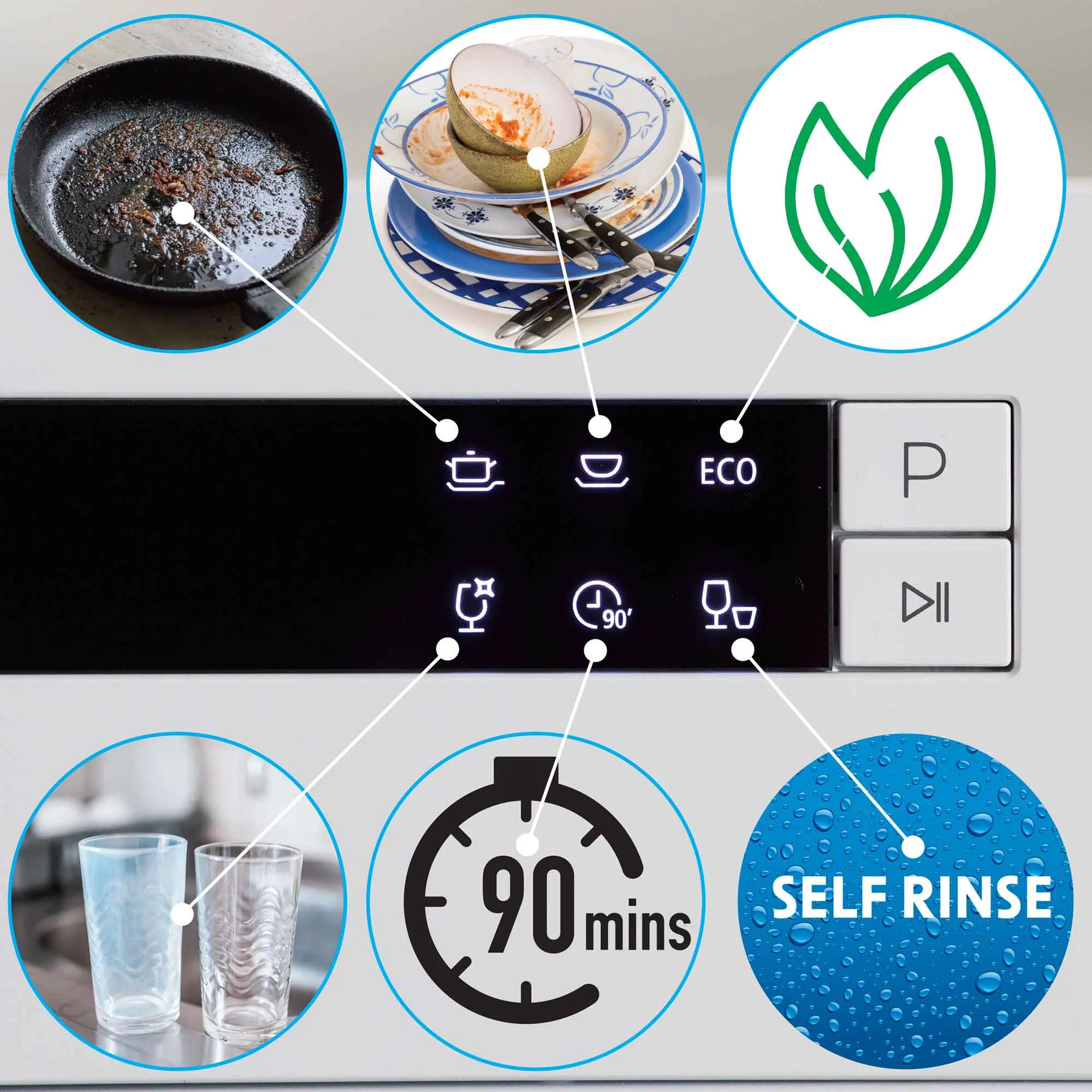 Compact Tabletop Dishwasher 6 Place Settings, 6 Programmes, Low Noise, 6.5L Cycle - White - DH83