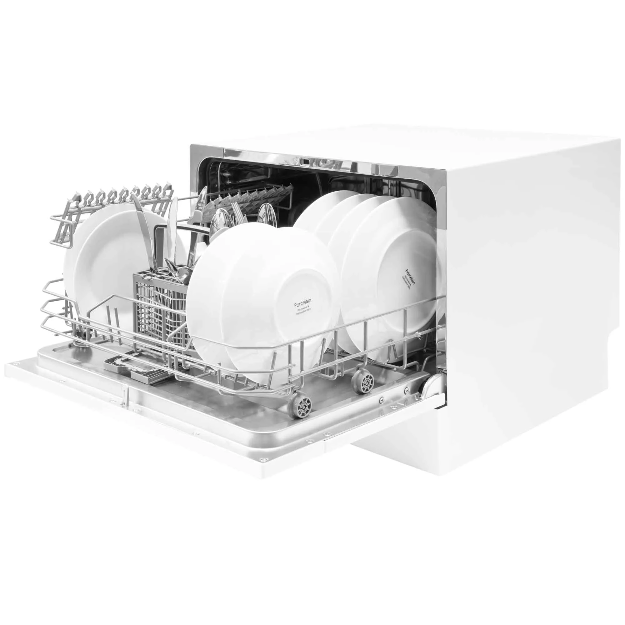Compact Tabletop Dishwasher 6 Place Settings, 6 Programmes, Low Noise, 6.5L Cycle - White - DH83