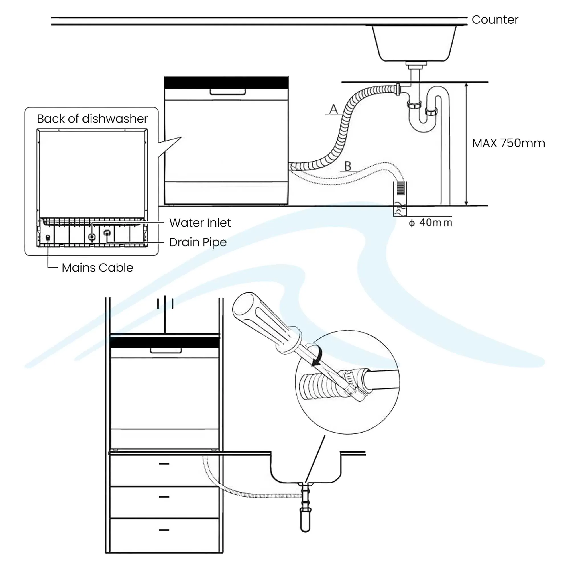 Compact Tabletop Dishwasher 8 Place Settings, 6 Programmes, Low Noise, 8L Cycle - Silver - DH87
