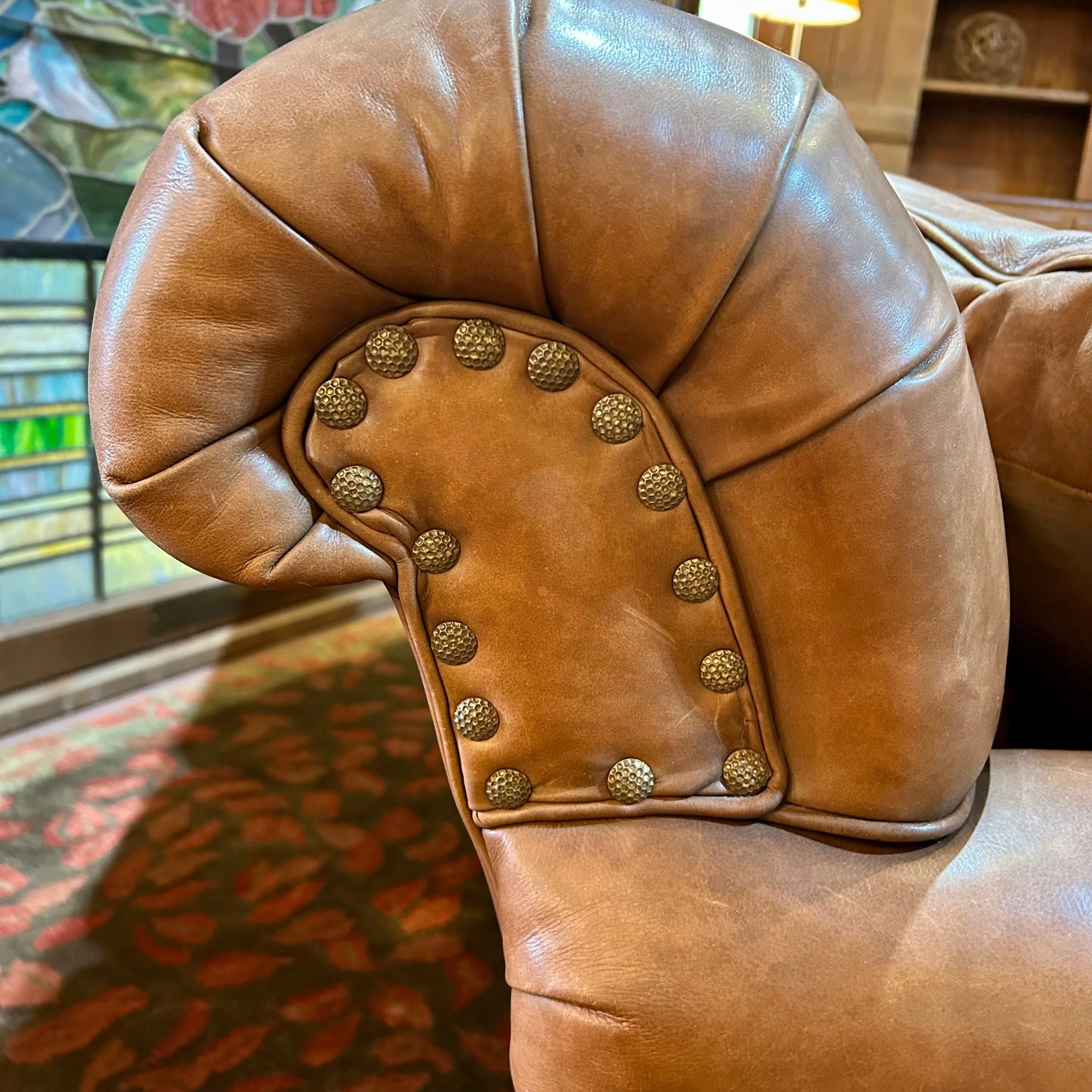 Councill Leather Sofa Couch, Two Cushion. Brown