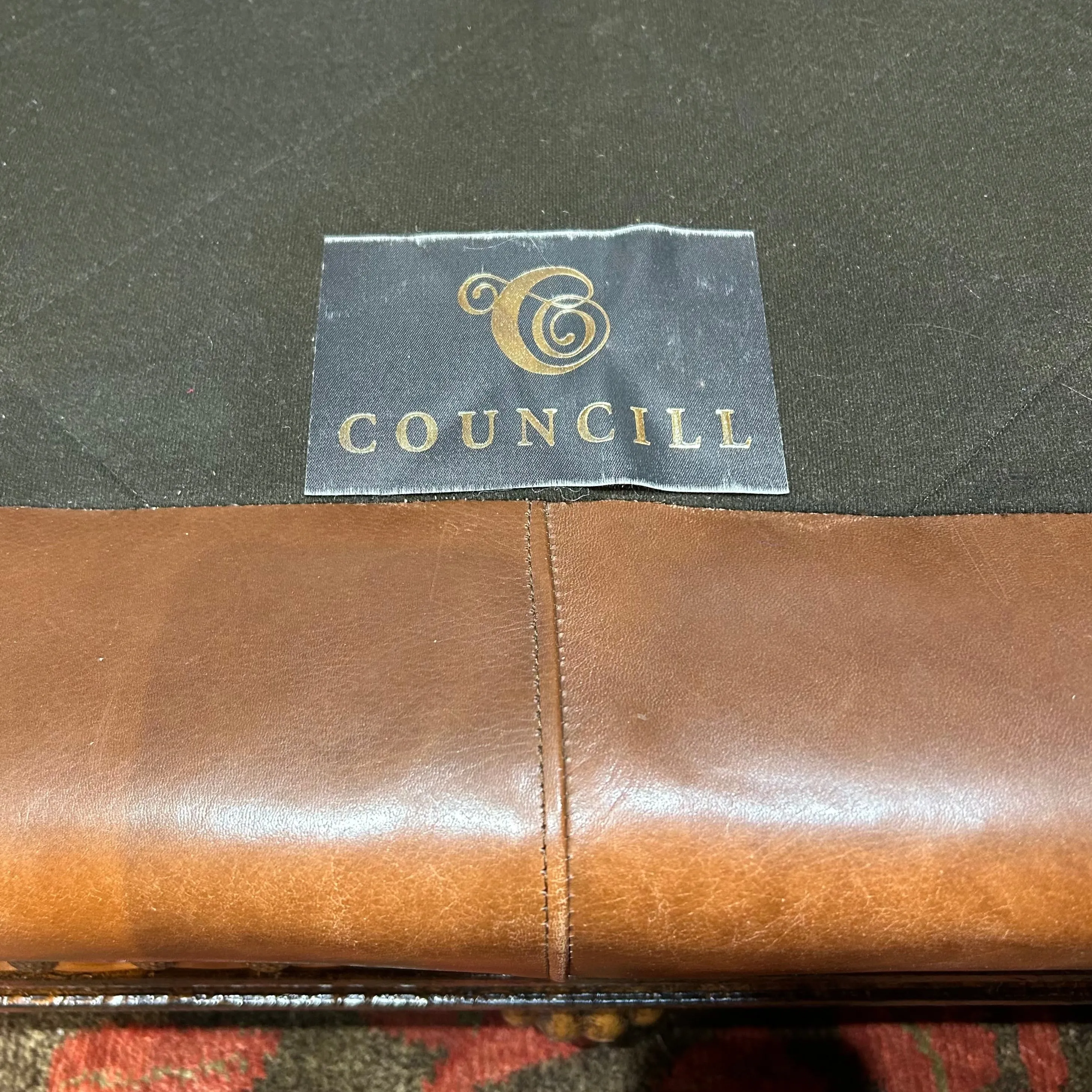 Councill Leather Sofa Couch, Two Cushion. Brown