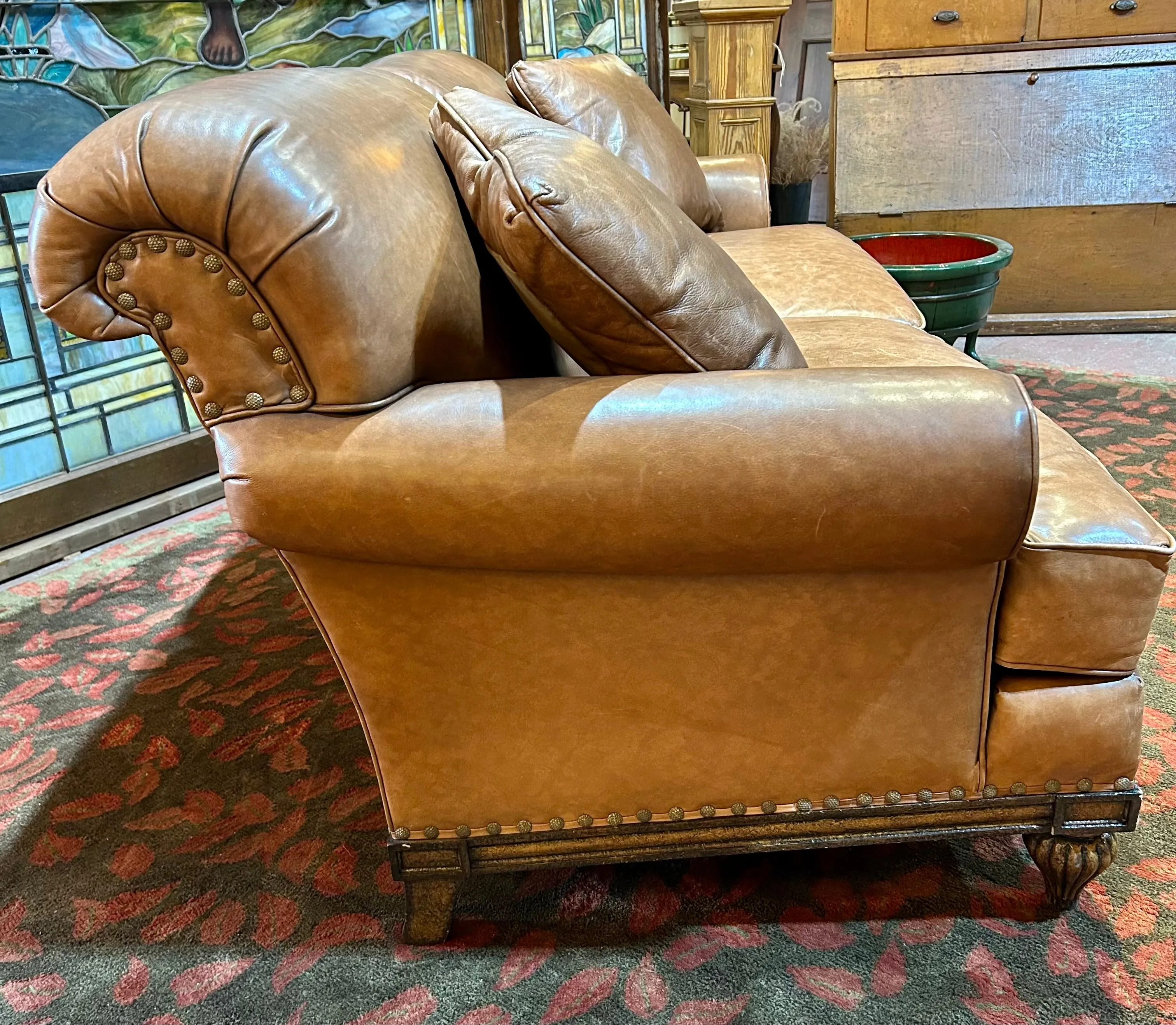 Councill Leather Sofa Couch, Two Cushion. Brown