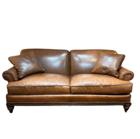 Councill Leather Sofa Couch, Two Cushion. Brown