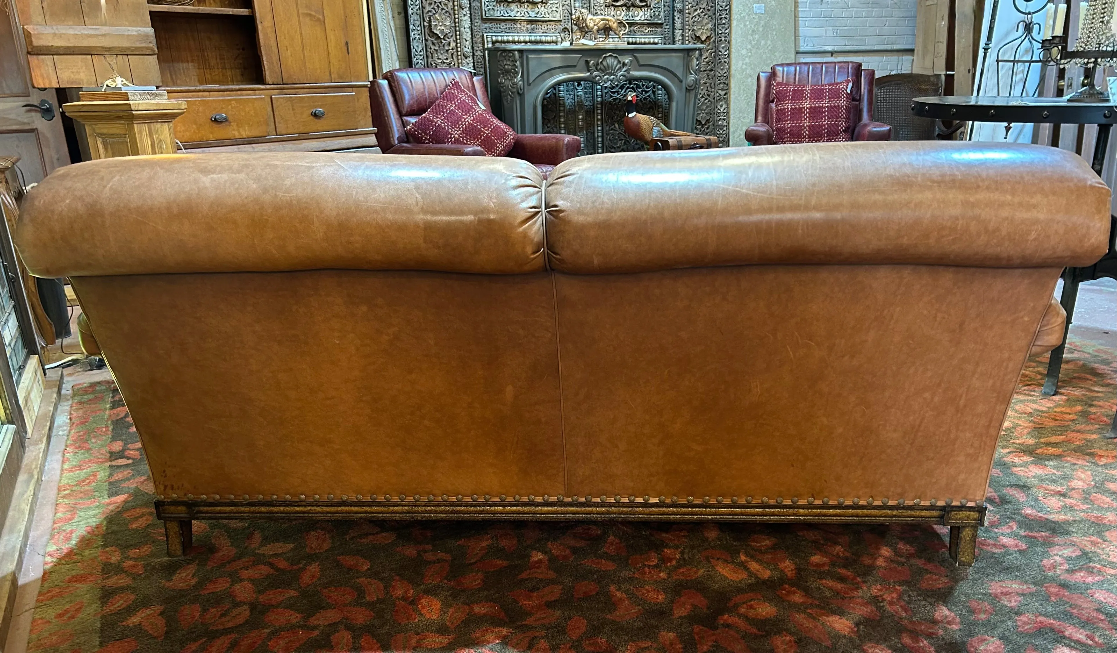 Councill Leather Sofa Couch, Two Cushion. Brown