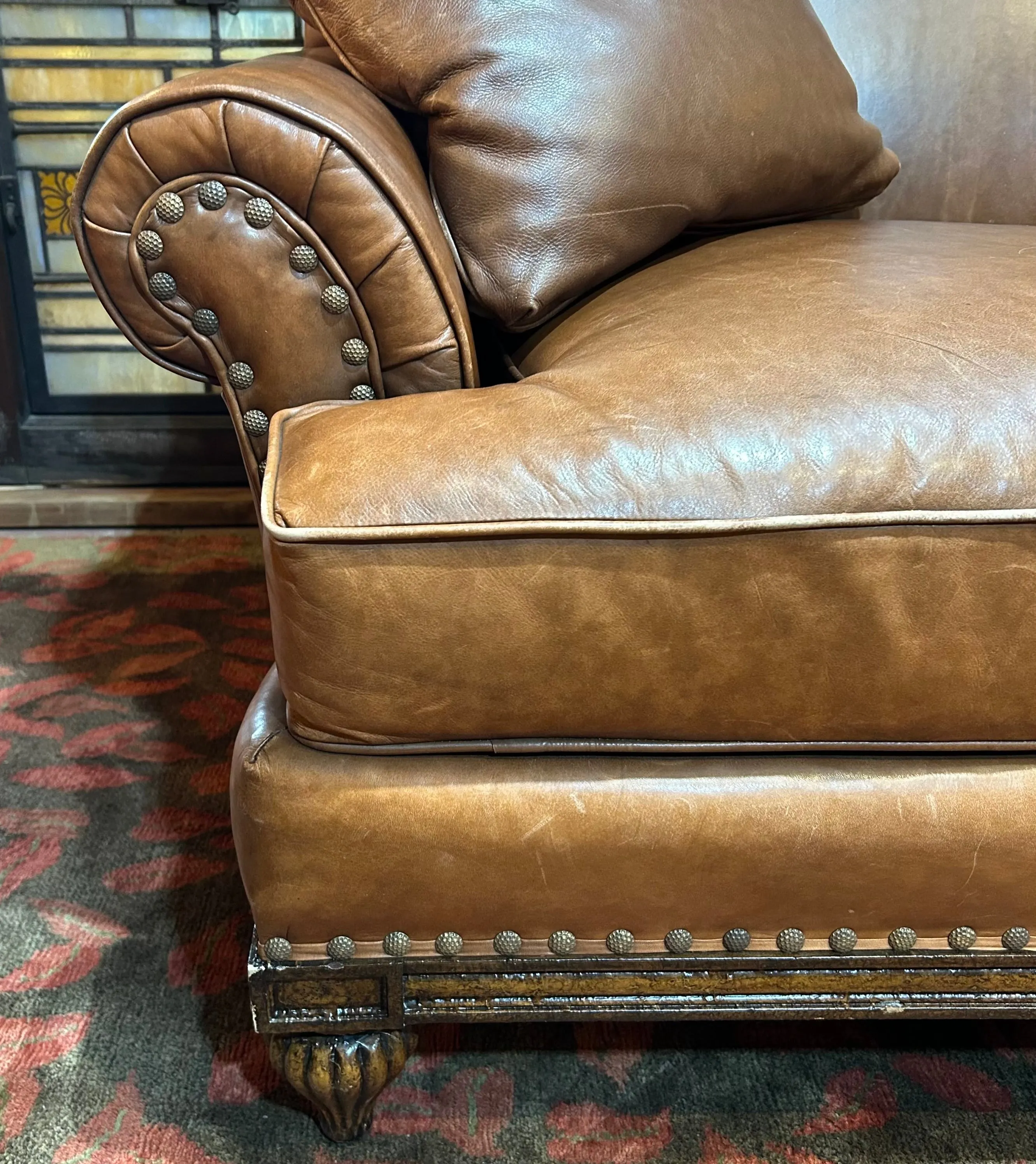Councill Leather Sofa Couch, Two Cushion. Brown