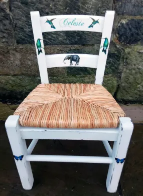 Custom Listing for Laura personalised shabby chic children's rush seat chair with humming bird and butterfly theme
