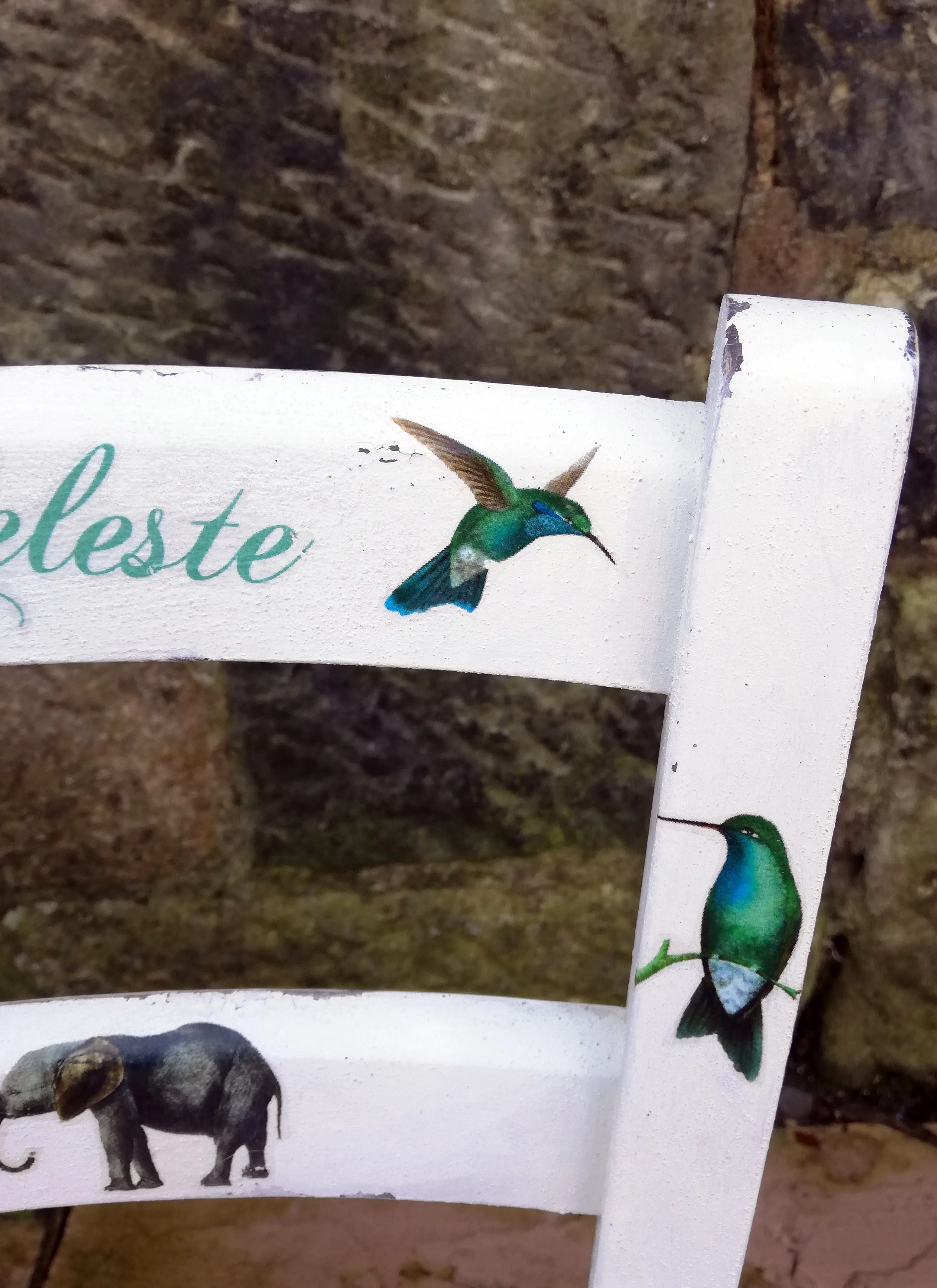 Custom Listing for Laura personalised shabby chic children's rush seat chair with humming bird and butterfly theme