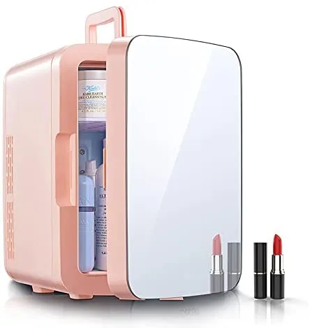 Decen Mini Fridge 10 Liter Portable Mirrored Beauty Cooler Warmer for Bedroom, Dorm, AC/DC