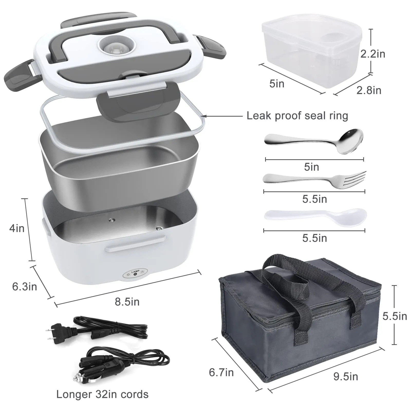 Electric Lunch Box Food Heater, 3 in 1 Ultra Quick Heated Lunch Boxes for Adults, 12V/24V/110V Portable Food Warmer for Car/Truck/Office With Fork Spoon and Insulated Carry Bag