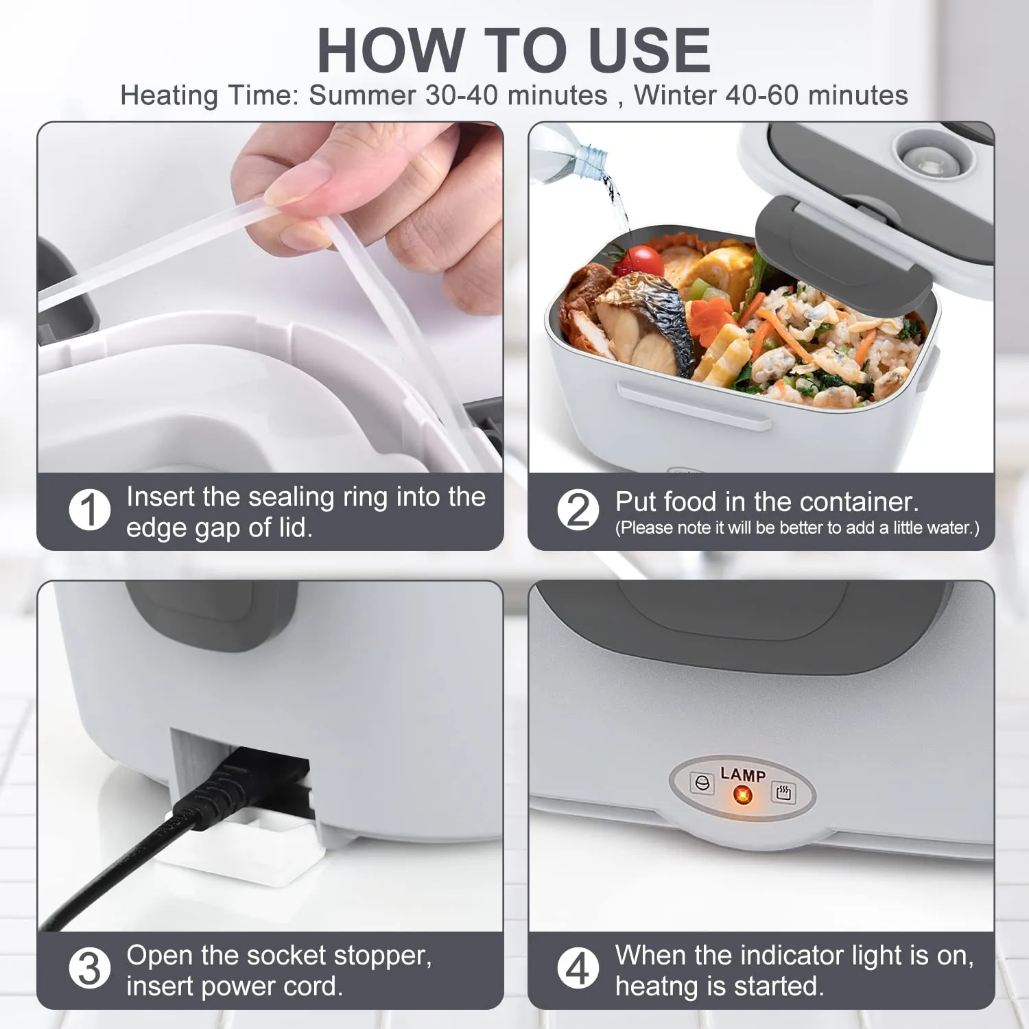 Electric Lunch Box Food Heater, 3 in 1 Ultra Quick Heated Lunch Boxes for Adults, 12V/24V/110V Portable Food Warmer for Car/Truck/Office With Fork Spoon and Insulated Carry Bag