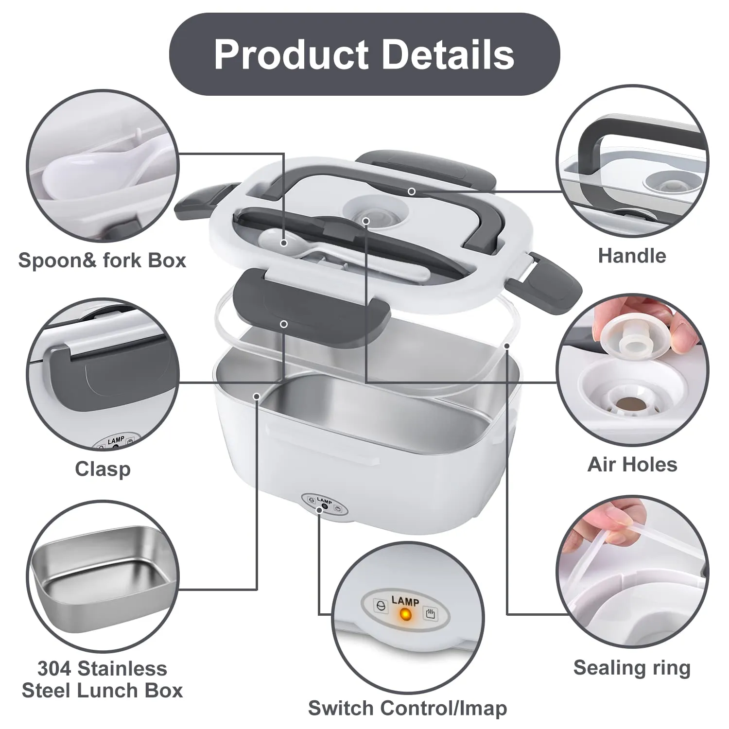 Electric Lunch Box Food Heater, 3 in 1 Ultra Quick Heated Lunch Boxes for Adults, 12V/24V/110V Portable Food Warmer for Car/Truck/Office With Fork Spoon and Insulated Carry Bag