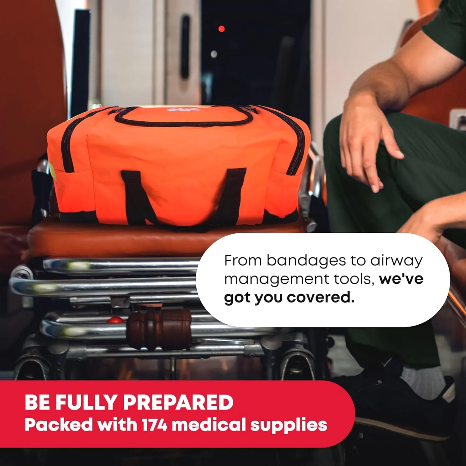 Ever Ready First Aid Filled Large Medic First Responder EMT Trauma Bag, Stocked First Aid Trauma Kit (Orange)