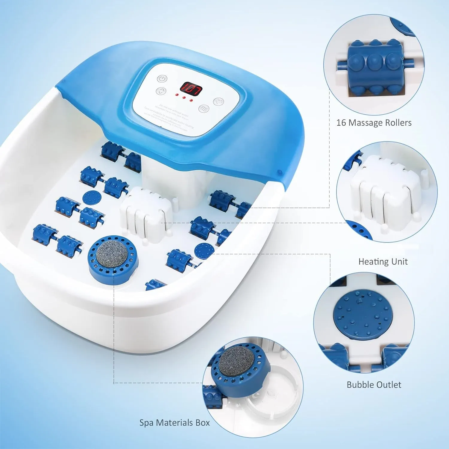 Foot Spa with 16 Massage Rollers, Heat, Bubbles, Vibration   Pedicure Stone