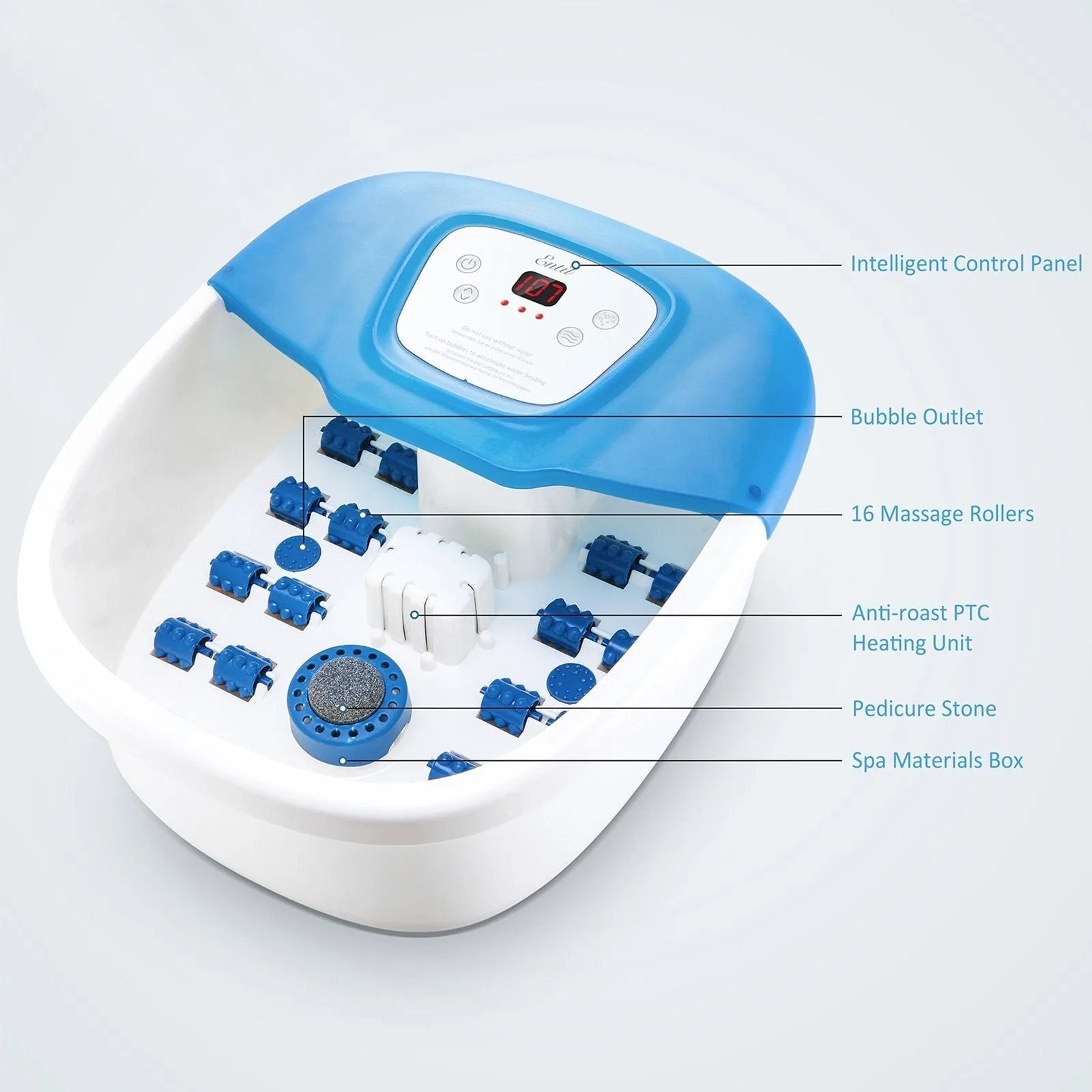 Foot Spa with 16 Massage Rollers, Heat, Bubbles, Vibration   Pedicure Stone