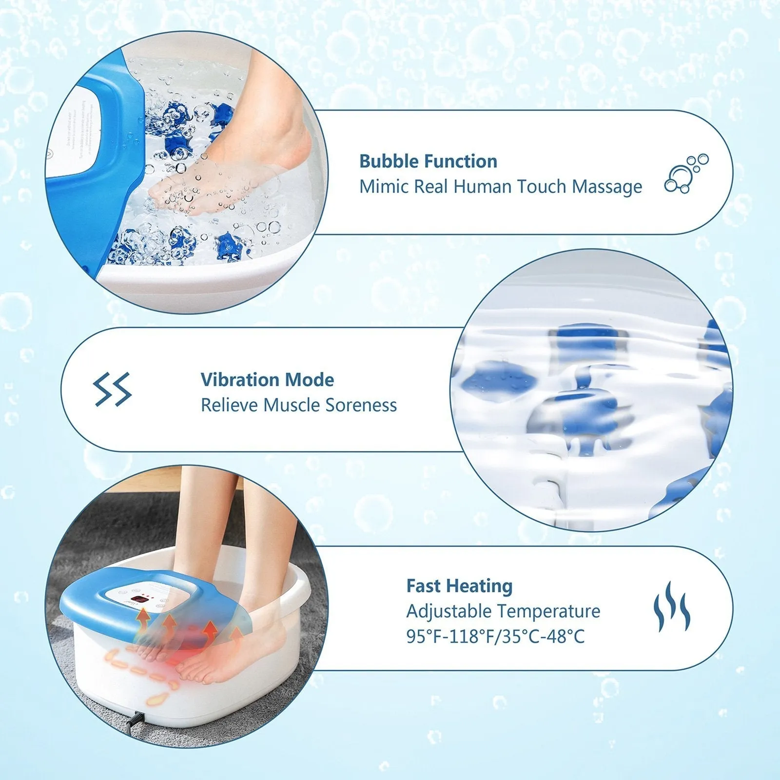 Foot Spa with 16 Massage Rollers, Heat, Bubbles, Vibration   Pedicure Stone