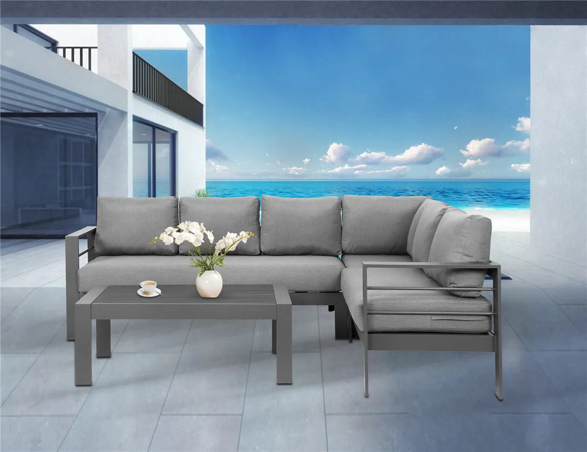 Heynemo 4 Pieces Outdoor Aluminum Furniture Set, Patio Sectional Sofa Couch - Conversation Set with Coffee Table and Sofa, Gray
