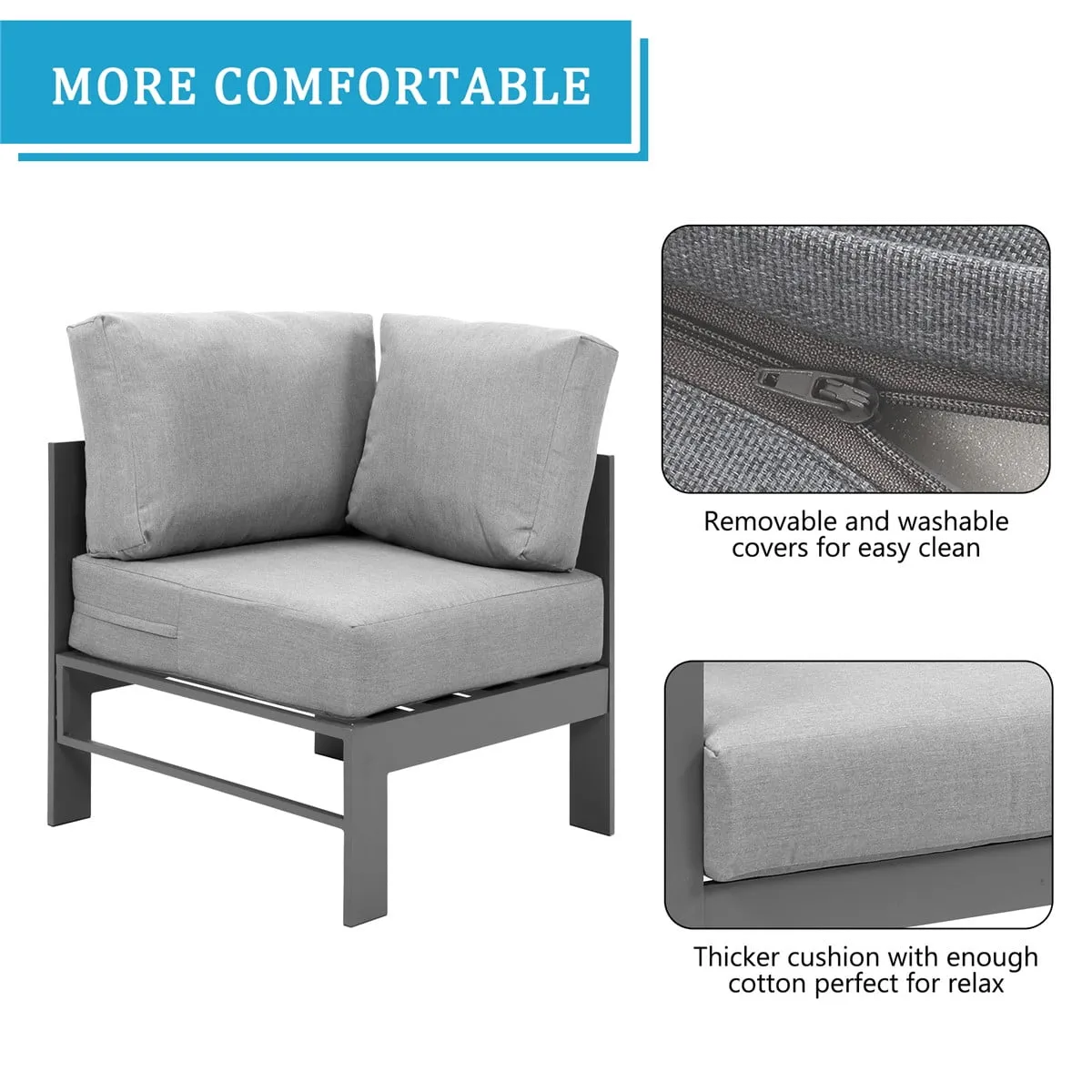 Heynemo 4 Pieces Outdoor Aluminum Furniture Set, Patio Sectional Sofa Couch - Conversation Set with Coffee Table and Sofa, Gray