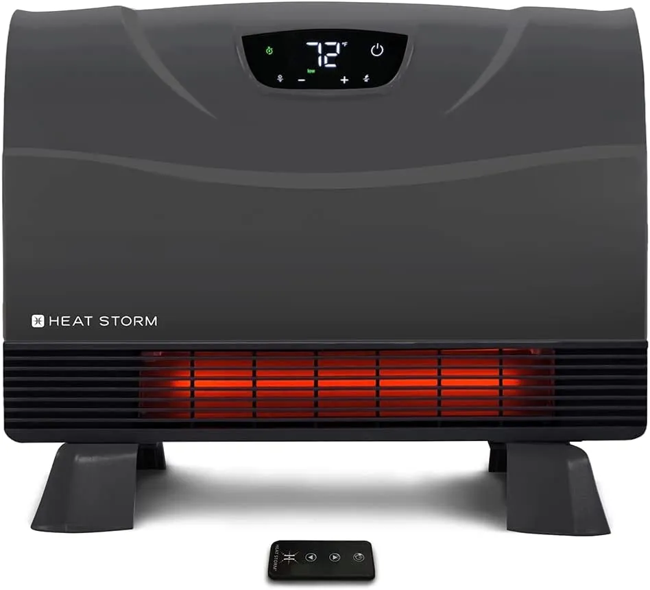 ITEM# 0155   Heat Storm Phoenix Infrared Space Heater with Attachable Feet, Remote Control, Energy Efficient-750-1500 Watts, Floor or Wall - HS-1500-PHX (Watch Video)