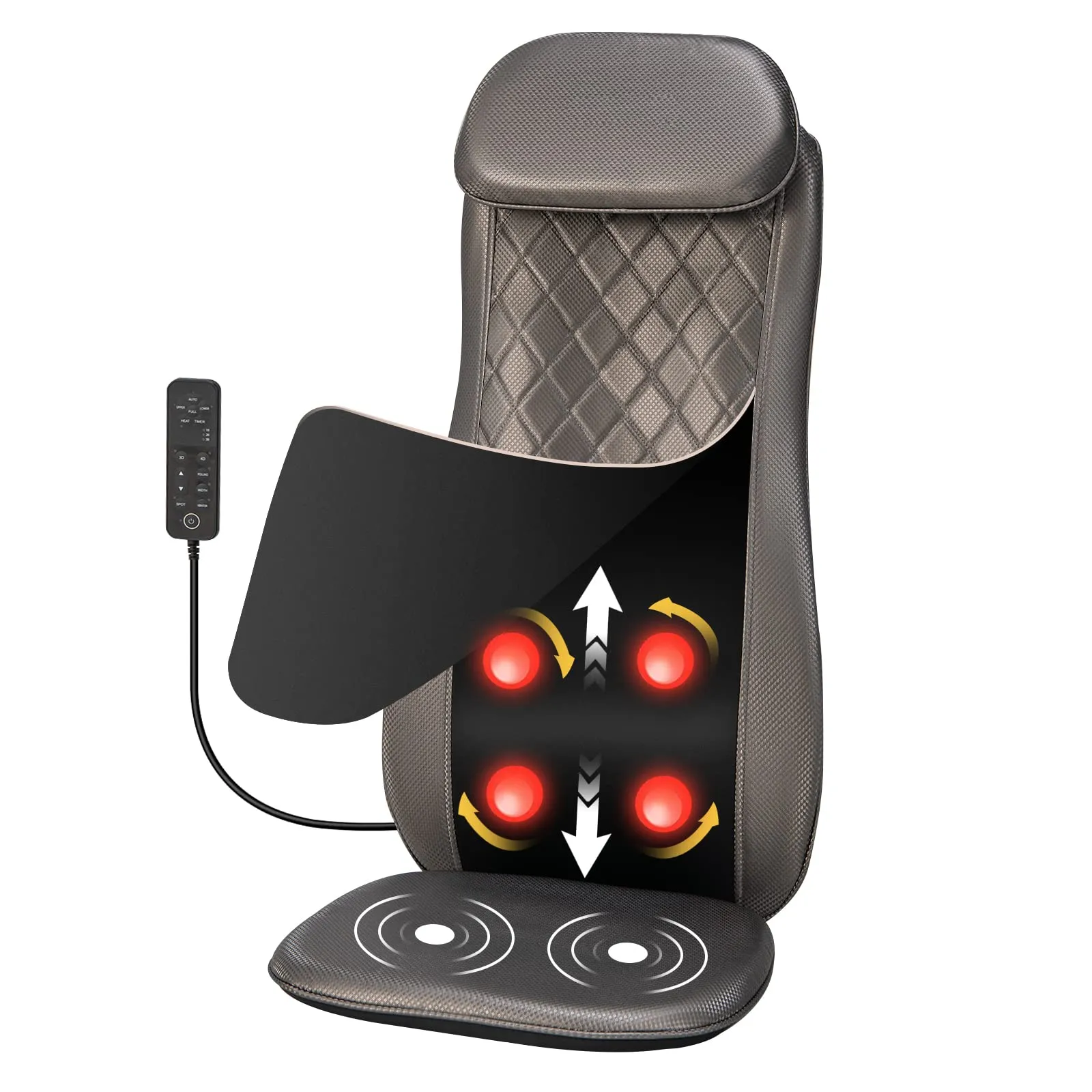 KOMFOTT Back Massager Chair Pad - Massage Seat Cushion with Heat & Vibration, Removable Neck Pillow & Back Flap