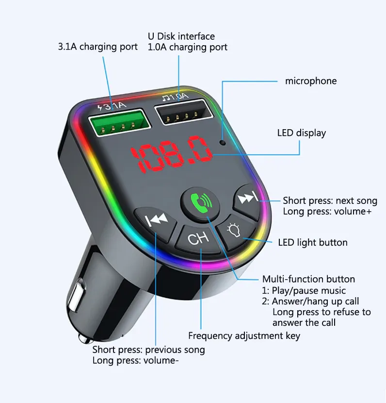 LED USA STOCK Bluetooth FM Transmitter Radio MP3 Wireless Adapter Wireless