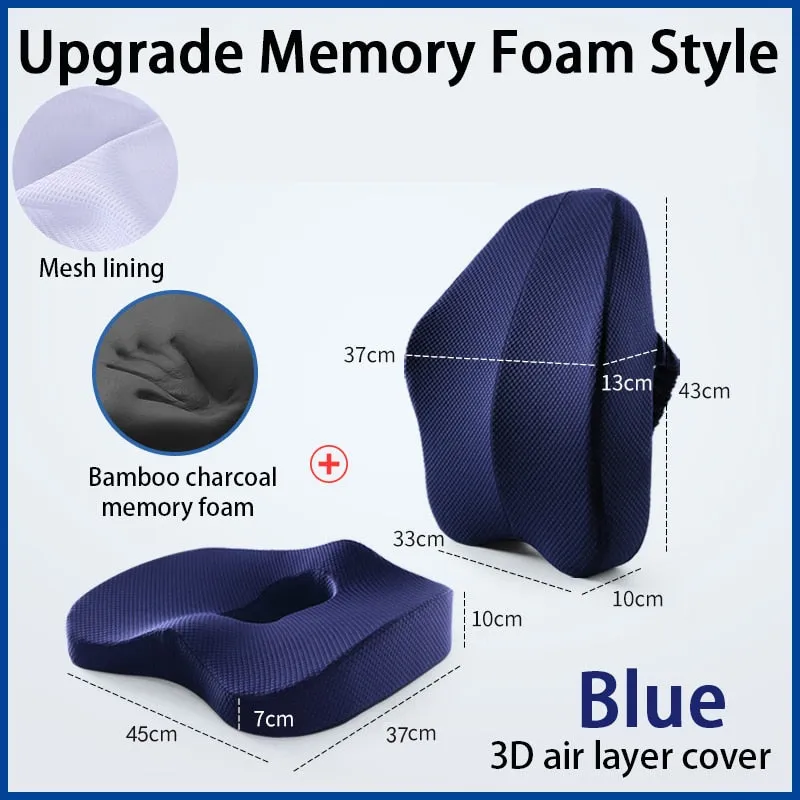 Memory Foam Seat Cushion Orthopedic Pillow Coccyx Office Chair Cushion Support Waist Back Pillow Car Seat Hip Massage Pad Sets