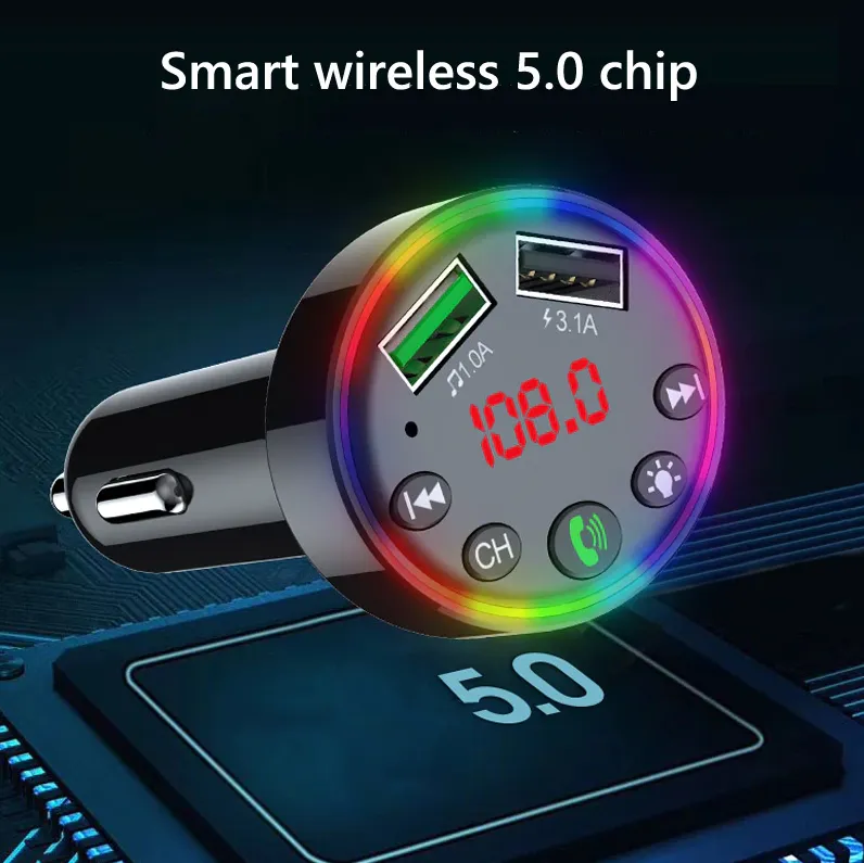 Multi Colored LED Radio MP3 Bluetooth Adapter Car Kit 1 Charger 2 Transmitter