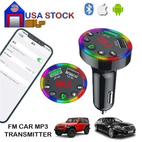 Multi Colored LED Radio MP3 Bluetooth Adapter Car Kit 1 Charger 2 Transmitter