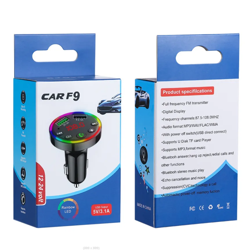 Multi Colored LED Radio MP3 Bluetooth Adapter Car Kit 1 Charger 2 Transmitter