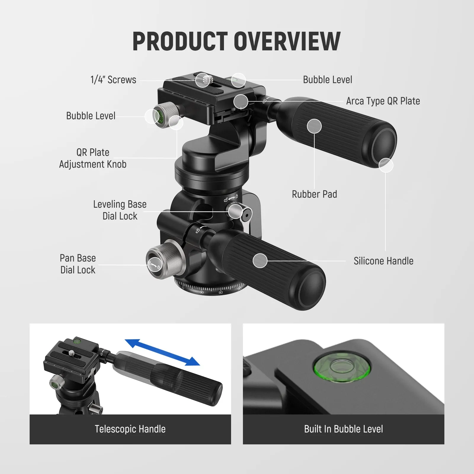 NEEWER GM37 3 Way Pan Tilt Head