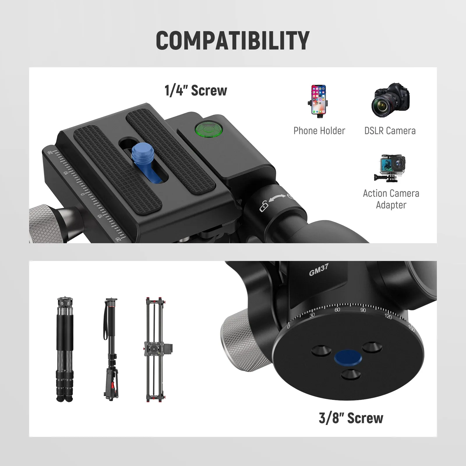 NEEWER GM37 3 Way Pan Tilt Head