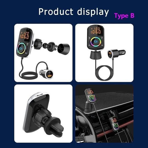 PD18W and QC3.0 Bluetooth 5.0 Car Radio Adapter Dual Fast Charging Port Wireless FM Audio Hands Free Car Kit Receiver