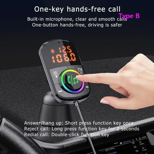 PD18W and QC3.0 Bluetooth 5.0 Car Radio Adapter Dual Fast Charging Port Wireless FM Audio Hands Free Car Kit Receiver