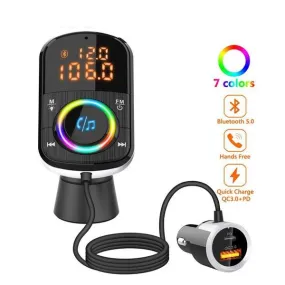 PD18W and QC3.0 Bluetooth 5.0 Car Radio Adapter Dual Fast Charging Port Wireless FM Audio Hands Free Car Kit Receiver