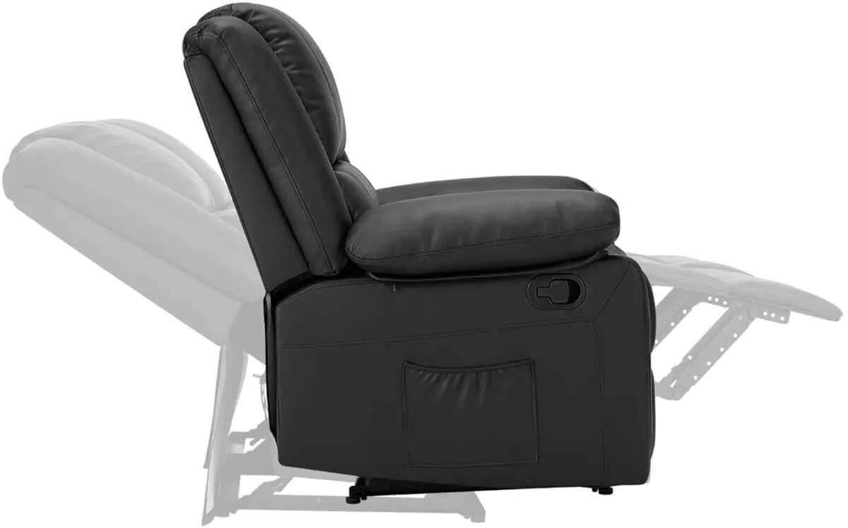 Recliner Chair with Massage Heated Function, Modern PU Leather Lounge Chair with Side Pocket, 2 Seat Sofa Living Room Chair, Black