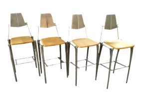 Robert Josten Bar Stool - Vintage Cast Aluminum Frame, Blonde Wood Seat, 4 Available, $950 Each
