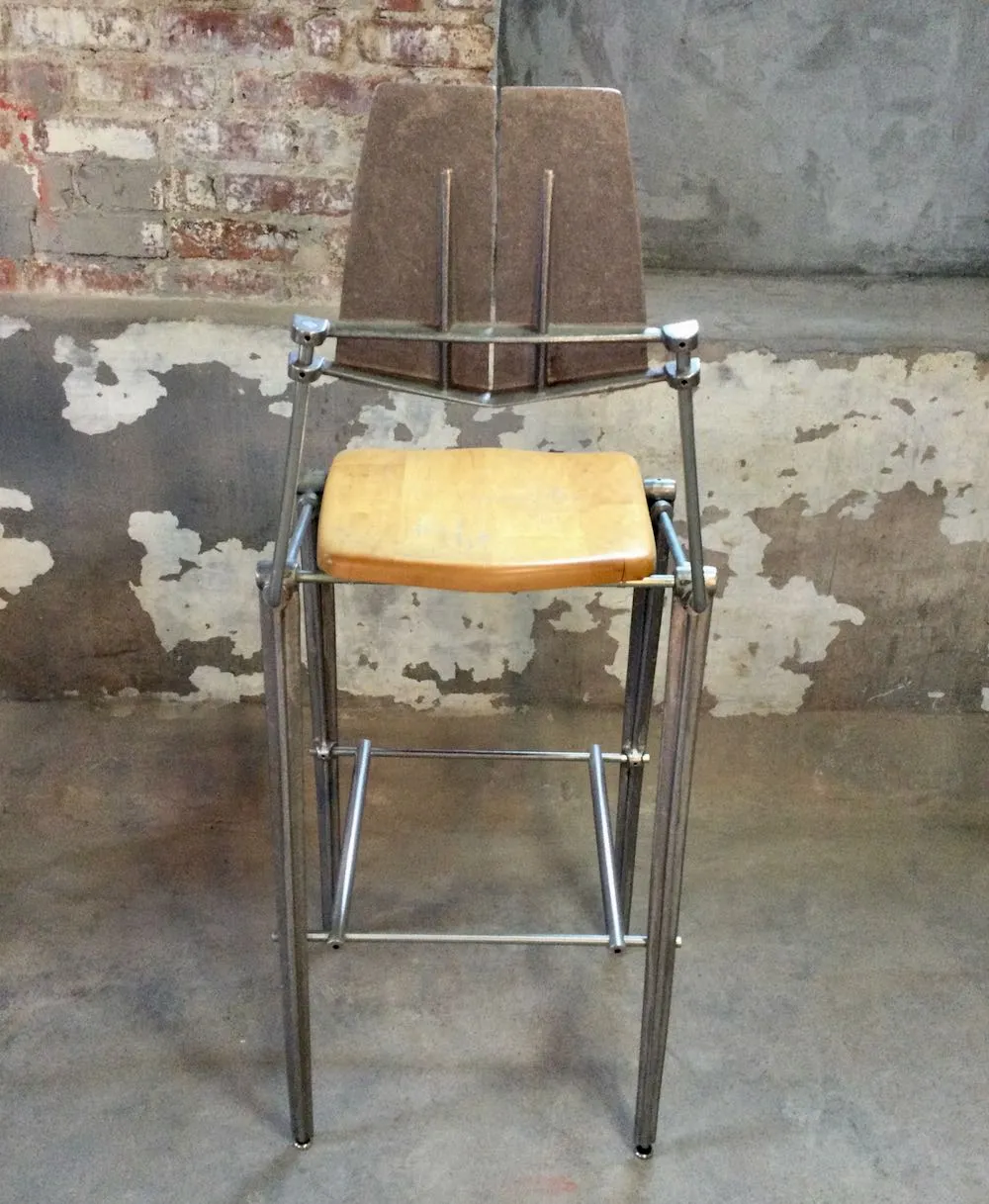 Robert Josten Bar Stool - Vintage Cast Aluminum Frame, Blonde Wood Seat, 4 Available, $950 Each
