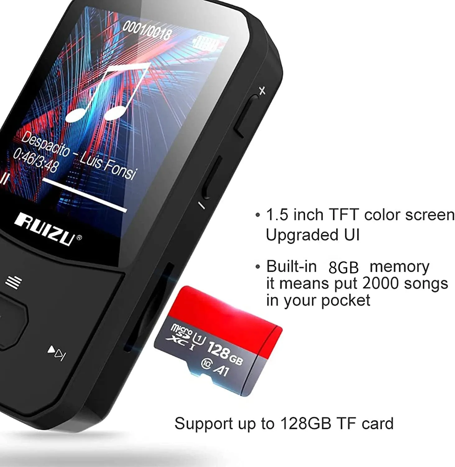 RUIZU X52 Sport Bluetooth MP3 Player Portable Clip Mini Music Walkman with Screen Support Fm,Recording,Clock,Pedometer Radio